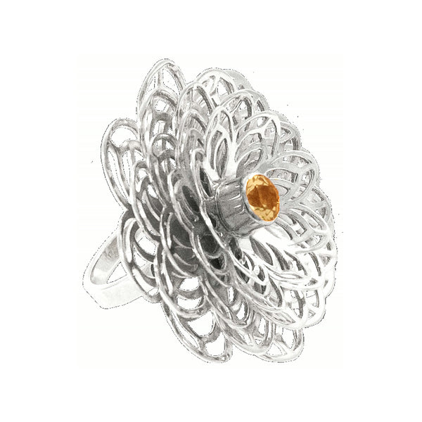 Dahlia Ring – Orange Citrine, Sterling Silver