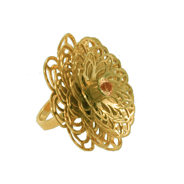 Dahlia Ring – Orange Citrine, Yellow Gold