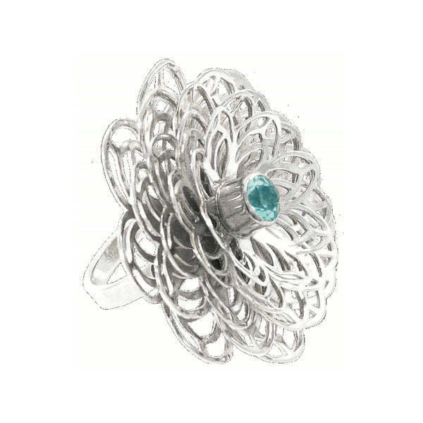 Dahlia Ring – Blue Topaz, Sterling Silver